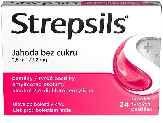 Strepsils Jahoda bez cukru, 24 pastilek