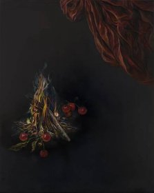 Emma Bennett | All Aflame | 2020 | Oil on oak panel | 25x20cm