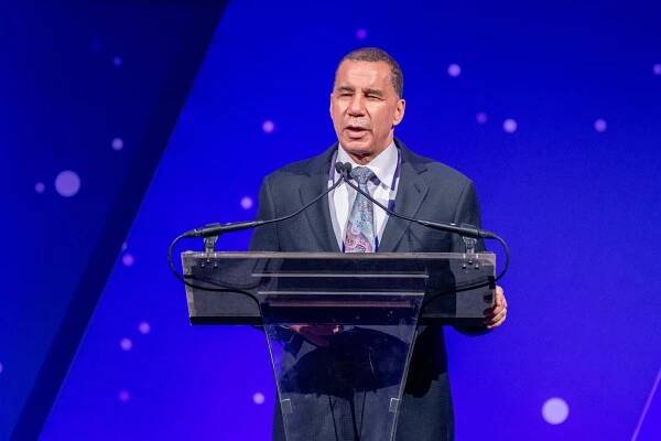 Former Governor of New York David Paterson on stage at the 29th Annual Achilles Gala