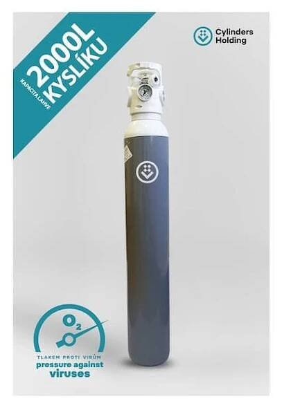 Domácí kyslíková terapie CYLINDERS Oxygen Set - tlaková láhev 10 L s ventilem Cavagna, objem kyslíku 2000 L Objem 2000L kyslíku