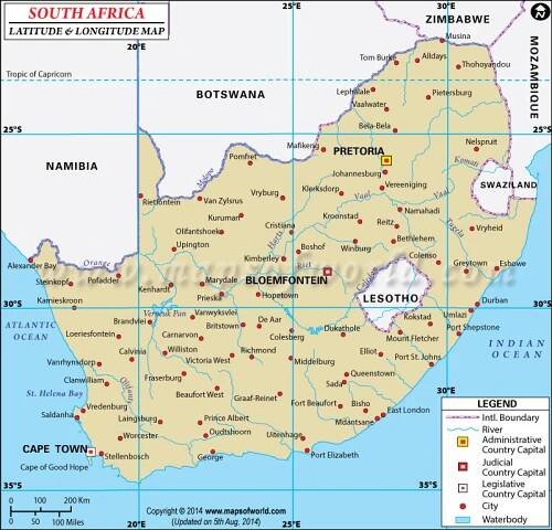 South Africa Latitude and Longitude Map