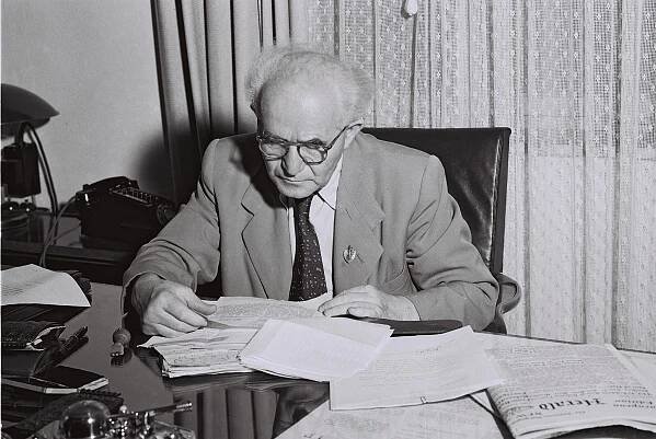 Israeli Prime Minister David Ben-Gurion reading state correspondence, Sep. 20, 1949. (David Eldan/GPO)