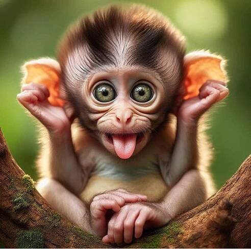 Cute Baby Monkey with Tongue Out