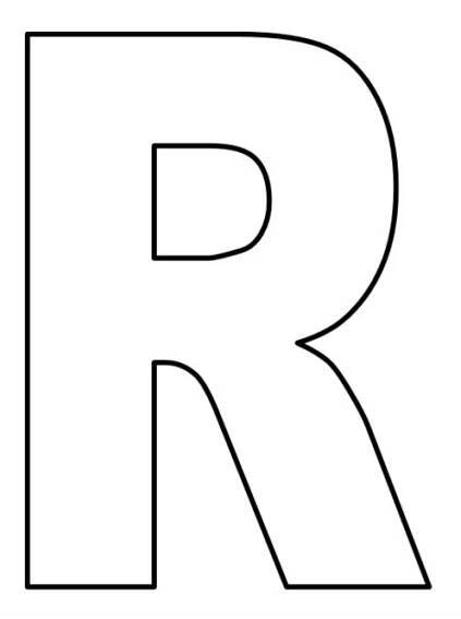 the letter r in black and white with an uppercase font that has been cut out