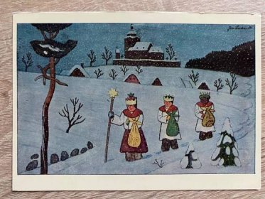 Pohlednice - Josef Lada - Vánoce - Nový rok - zima - sníh -Tři králové