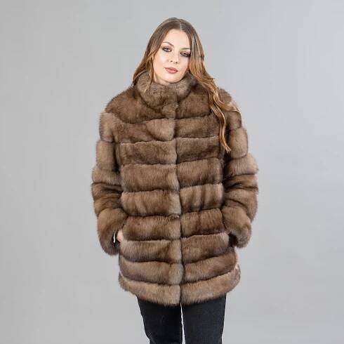 Sable fur coat in brown color