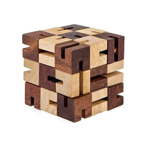 "The Snake" Brain Teaser Game - Handmade Wooden Cube Mind Puzzle