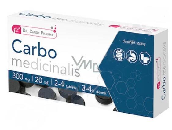 Dr. Candy Pharma Carbo medicinalis reduces excessive intestinal flatulence by 20 tablets of 300 mg