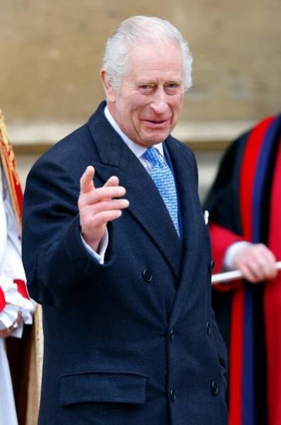 King Charles III attending the traditional Easter Sunday Mattins Service at St George's Chapel, Windsor Castle, 2024