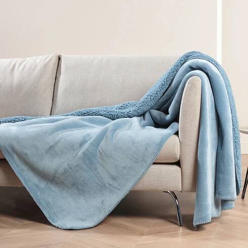 Plyšová deka XXL 150x200cm ( modrá ) Chlupatá oboustranná deka, flanelový sherpa fleece, silná deka na pohovku - přehoz na gauč - 450g/m2