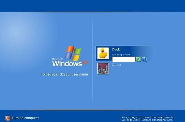 The Windows XP login screen