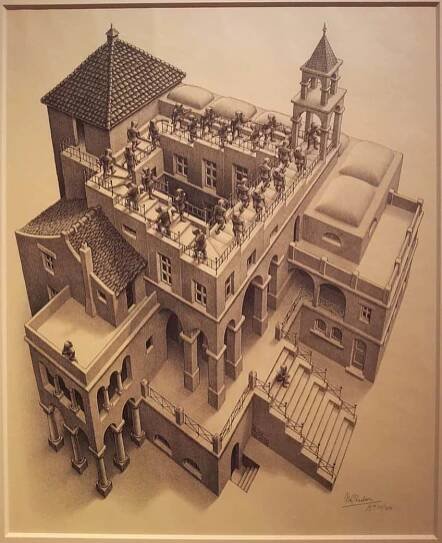 Illusion in Drawing Hands by Maurits Cornelis Escher
