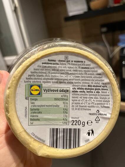 Podrobné informace o potravině Hummus Guacamole