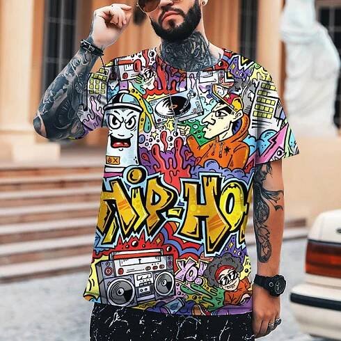 2022 Nové pánské módní triko Street Hip-hop Graffiti s 3D tiskem