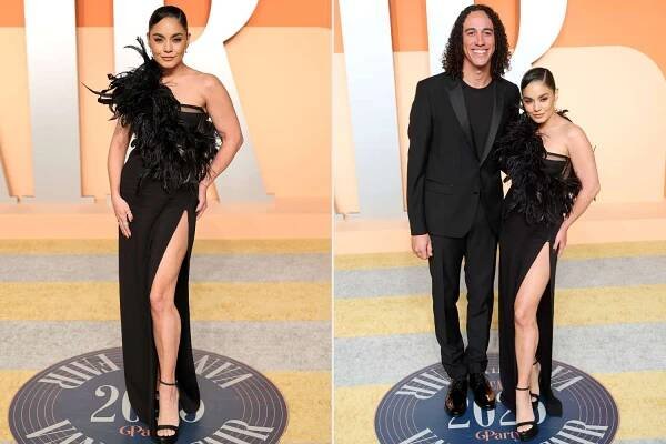 Vanessa Hudgens Makes First Post-Baby Red Carpet Appearance in Chic Feather Gown on Date Night with Cole Tucker