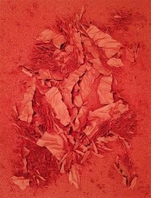 Jiana Kim, Red inside red -1807<br />Porcelain, stain<br />113 x 147 x 7 cm, 2018