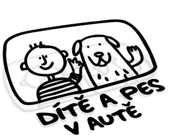Samolepka Dítě a pes v autě