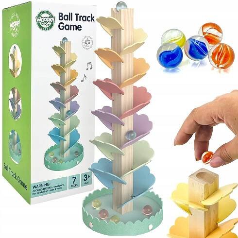 DŘEVĚNÝ KULODROM KULIČKOVÁ DRÁHA HUDEBNÍ STROMEK MONTESSORI PYRAMIDKA WOOPIE