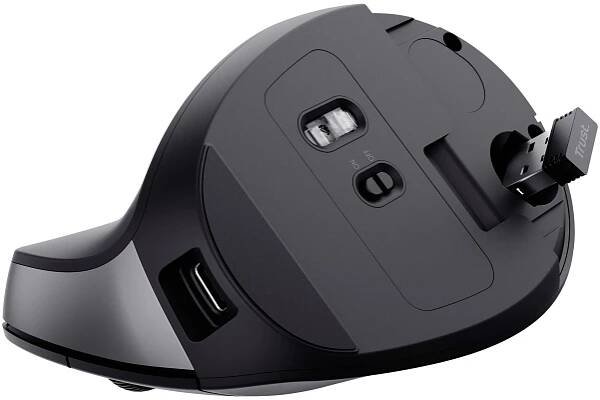 Trust Bayo+ optická ergonomická myš, přenos Bluetooth®, 6 tlačítko, 800 dpi, 1200 dpi, 1600 dpi, 2400 dpi, černá