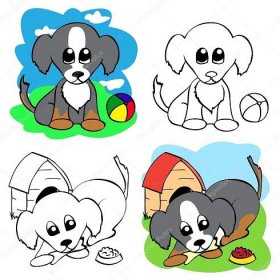 Stáhnout - Kreslený štěně sada. barvy a omalovánky — Ilustrace