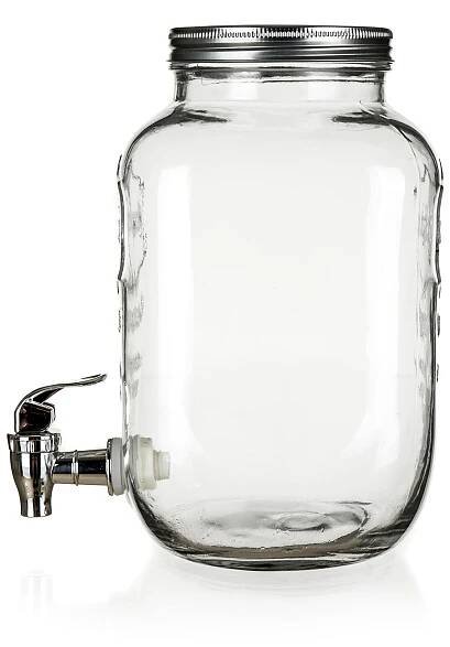 Velká skleněná láhev s kohoutkem 4000ml, kovové víčko, křehký výrobek Výška 26.5 cm