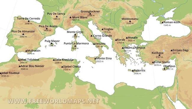 Mediterranean regions mountains and peaks