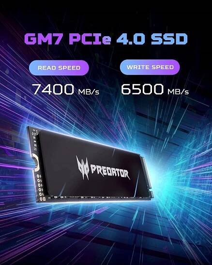 Acer Predator GM7 4TB SSD: M.2, Gen 4 x4 NVMe 2.0, 7400 MB/s, interný Výrobca Acer