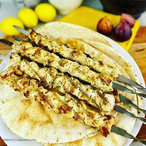 chicken souvlaki on pita bread