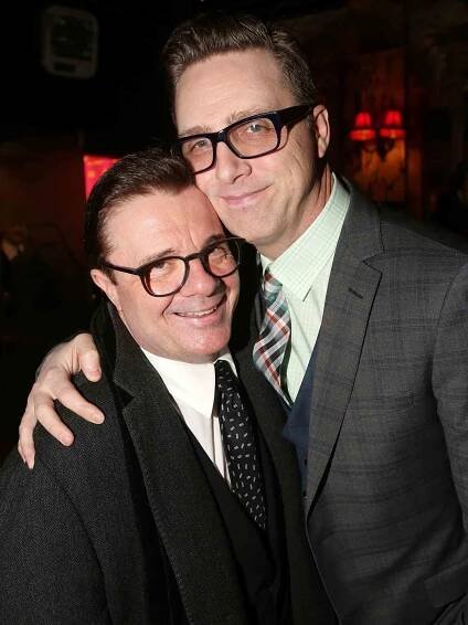 Nathan lane and husband Devlin Elliott pose at The Opening Night Arrivals for "She Loves Me"
