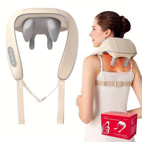 Shiatsu Neck Massager, 8D Deep Shoulder Back Massager with Heat, Cordless Electric Kneading Massage Pillow for Neck, Back, Shoulder, Waist, Leg, Full