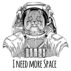 Divokých zvířat nošení skafandr divokých zvířat astronaut Spaceman Galaxy průzkum rukou kreslené ilustrace pro tričko — Stock obrázek