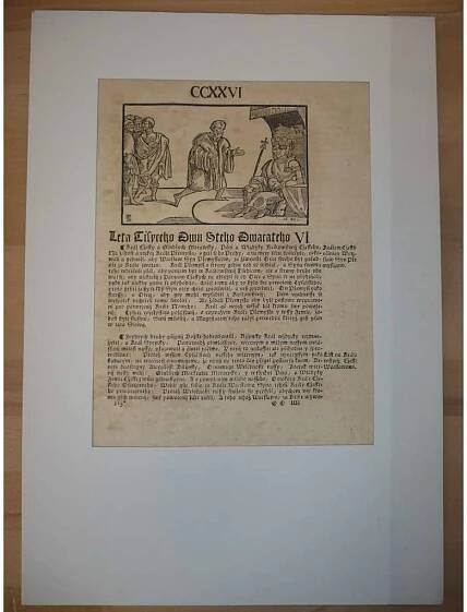Václav Hájek z Libočan -Kronika česká, faksimile z r. 1819, list č. 226 [dřevořez, jeden list, stará grafika] - Antikvariát
