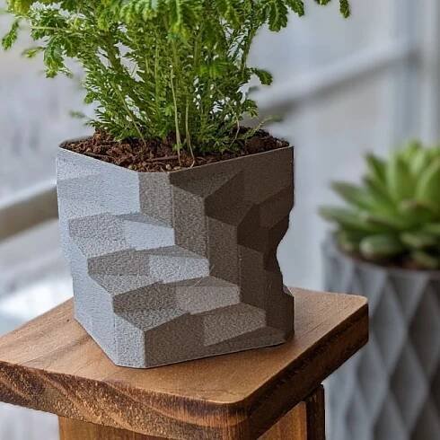 Twisted Square Planter with Drainage Tray for Small Houseplants