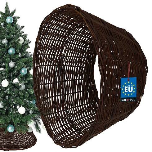 KOTARBAU® Sukně na vánoční stromek z vrby Ř 45 cm, stojan na vánoční stromek z přírodního ratanu v tmavém provedení, koš na vánoční stromek, kryt na stojan na vánoční stromek, ozdobný podstavec na vánoční stromek