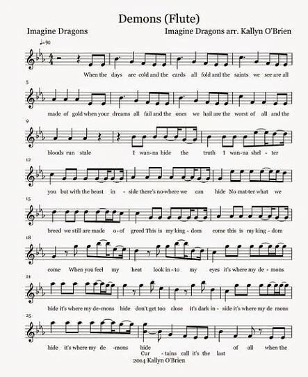sheet music with the words demon's flute