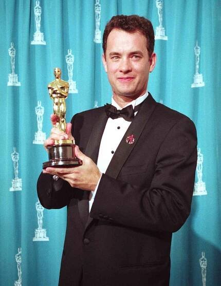 Tom Hanks holds his Best Actor Oscar in the press room during the 66th annual Academy Awards in L.A. on March 21, 1994