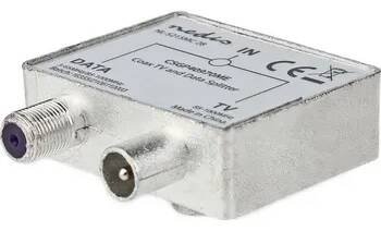 Nedis CSGB40970ME Rozbočovač, anténní adaptér, IEC Koax zásuvka - IEC Koax zástrčka + F zásuvka, 5–1000MHz, 75ohmů, kov, stříbrný CSGB40970ME