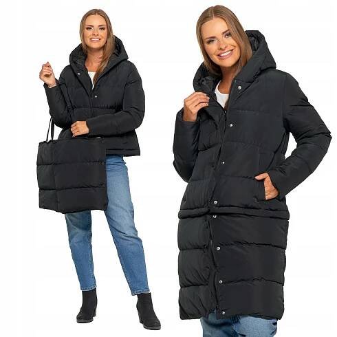 Dlouhá dámská bunda Kabát 2v1 Odnímatelná Péřová Teplá Stylová MORAJ L