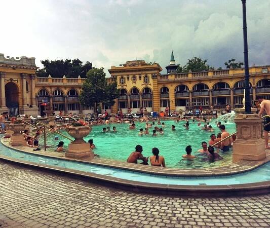 Best baths in Budapest - Outside at Széchenyi baths