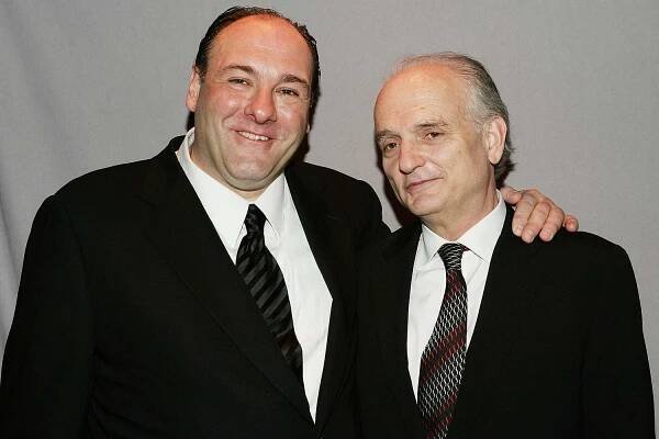 James Gandolfini and creator and executive producer David Chase attend the HBO premiere after party for "The Sopranos" at Rockefeller Center March 27, 2007 in New York City. 
