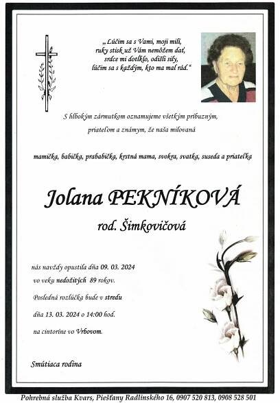 Smútočné oznámenia Piešťany | Pohrebníctvo KVARS