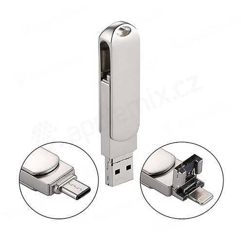 Flash disk 32 GB 3v1 pro Apple iPhone / MacBook a další zařízení - Lightning / USB / USB-C - kovový - stříbrný