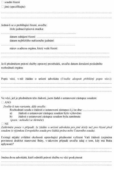 Vyhláška 120/2018 Sb. - o stanovení formulářů žádosti o určení advokáta a formuláře podnětu k poskytnutí jednorázové právní
