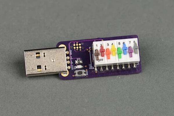 Through-hole version of the DIP switch USB stick.