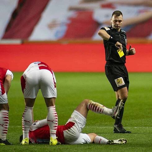 Zápas fotbalové FORTUNA:LIGY mezi SK Slavia Praha a SFC Opava 21. března 2021.