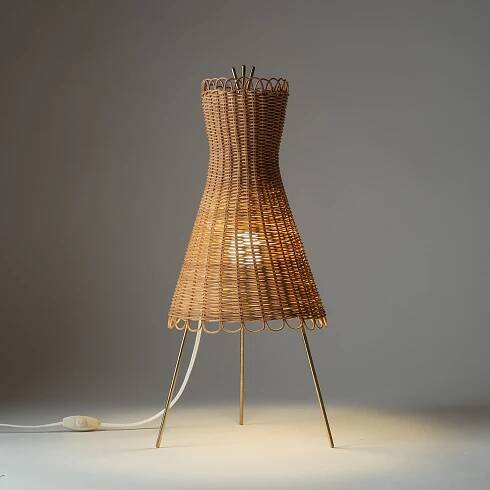 J.T. Kalmar Rattan Table Lamp, 1950s