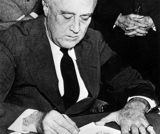 Franklin Roosevelt Signing Declaration
