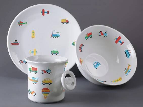 Dětská porcelánová souprava Dopravní prostředky