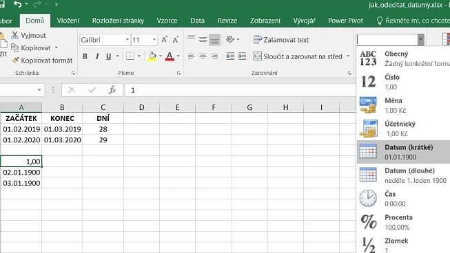 Jak v Excelu odečítat data