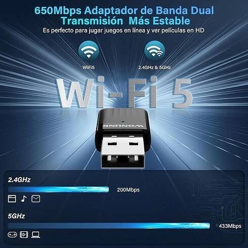 WONLINK USB WiFi adaptér pro PC, Mini USB WiFi anténa, Dual Band USB WiFi karta 5GHz & 2,4GHz USB